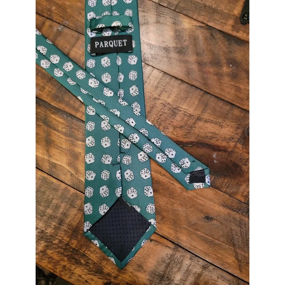 PARQUET Silk Necktie‎ Green White Dice Pattern Men's Fashion Accessory 58